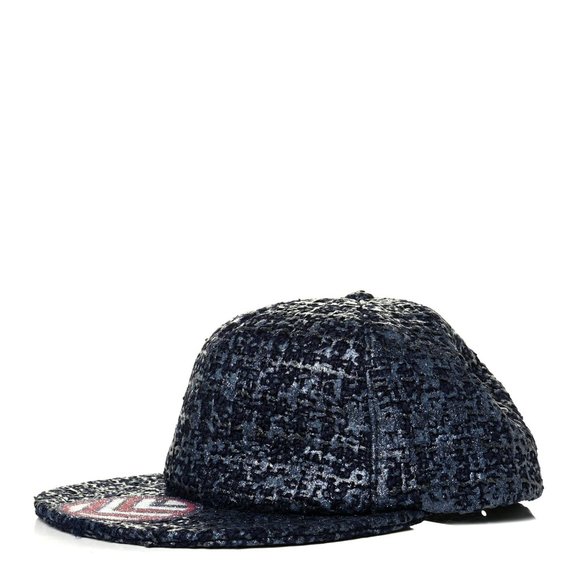 Chanel Women\'s Tweed Cap Hat Navy Blue